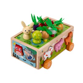 Warmiehomy Montessori Toys for 1 2 3 Year Old Girls Boys Wooden Toddler Toys Wooden Farm Game Car Wood Shape Sorting Toys for for Kids Educational Sensory Toy Birthday (Farm Animal Car)