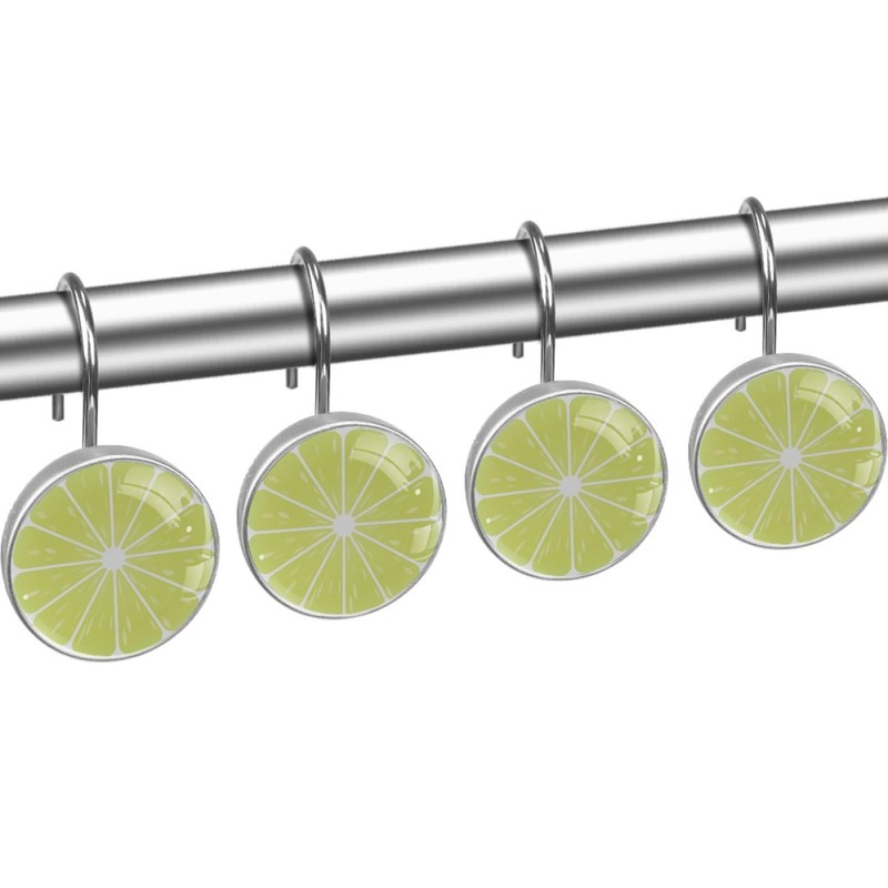 Green Lemon Decorative Shower Curtain Hook Rings 12 Pack Shower