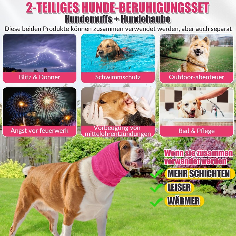 Eyein Hund Snood Ohrenschützer, 2 Stück Beruhigender Hund Kapuzenpullover zur