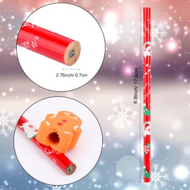 Qpout Pack of 16 Christmas Pencils with Eraser Set, Hardness Hb Pencils Pencils, Christmas Decoration Favours, Children's Party, School Rewards, Party Bag Gifts