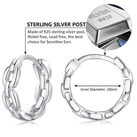 Hoop Earrings Silver 925 Women's Earrings, Small Gold Huggie Hoop Earrings, Hypoallergenic Cartilage Sleeping Earrings Piercings Jewellery for Women Girls Men 8 mm 10 mm 12 mm, Sterling Silver