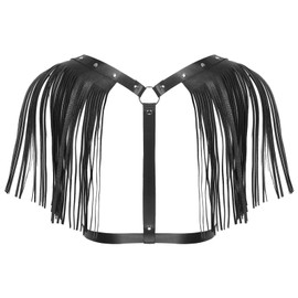 TAIKMD Men's Adjustable PU Leather Body Chest Harness With Tassel Shoulder Buckle Straps for Cosplay Party Costume