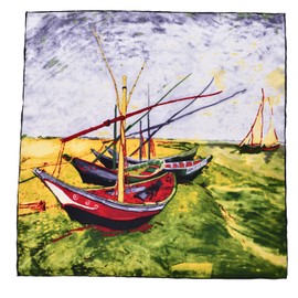 Salutto Women Silk Kerchief Van Gogh Painted Square Scarf Neck Scarf Red Boat