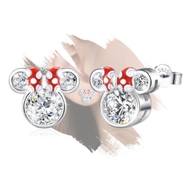 Sterling Silver Mouse Stud Earrings - Sparkling Cubic Zirconia Cute Bow Mouse Earrings Hypoallergenic Lightweight Jewelry for Teens Daughter Granddaughter