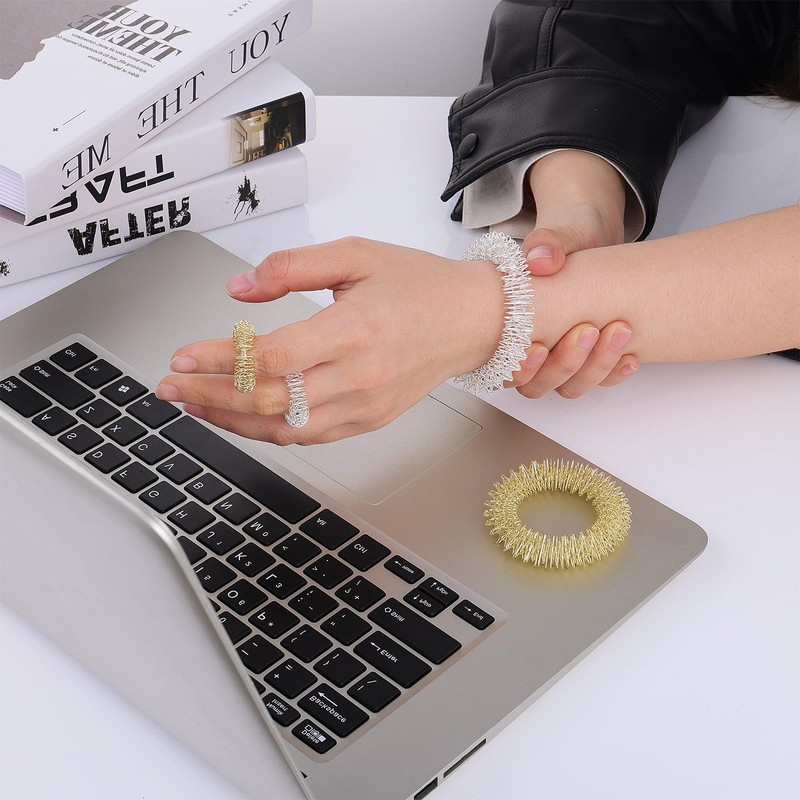 Pack of 10 Acupressure Ring Set, Finger and Wrist Massage