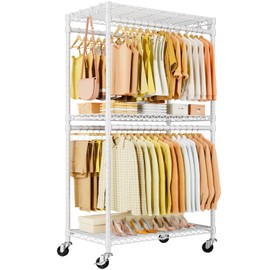 ULIFHOME P5 Rolling Clothes Rack, Clothing Racks for Hanging Clothes, Heavy Duty Garment Rack with Wheels, 3-Tier Portable Closet Rack 39.4'' W × 20.5'' D × 80.5'' H, Max Load 655 LBS, White