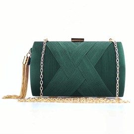 SUKUTU Women's Evening Clutch Bag Satin Wedding Party Evening Bag Tassel Pendant Cocktail Prom Handbags, Green, clutch