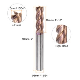 sourcing map 2pcs Carbide Square End Mills 6mm (15/64") Dia 6mm (15/64") Shank 50mm (2") Long HRC55 TiSiN Coated Micro-Grain Tungsten Carbide 4 Flutes Milling Bit Cutter