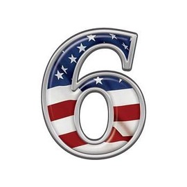 Reflective Number 6 with Flag - 2" h - REFLECTIVE