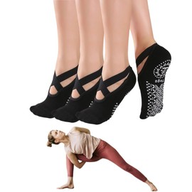 JaYouhe Women's Non-Slip Yoga Socks, Anti-Skid Pilates, Barre & Ballet Socks, UK 2.5-6.5, 3 Pack Cotton Workout Socks