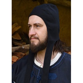 Battle-Merchant Medieval Waistband Hood Lined for Men and Women - LARP Viking Hat Cap Medieval, black