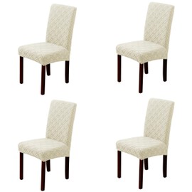 KACOMACO 4Pcs Waterproof Chair Covers Set of 4 Stretch Washable Armless Chair Slipcovers for Dining Living Room,Hotel, Banquet (Beige)
