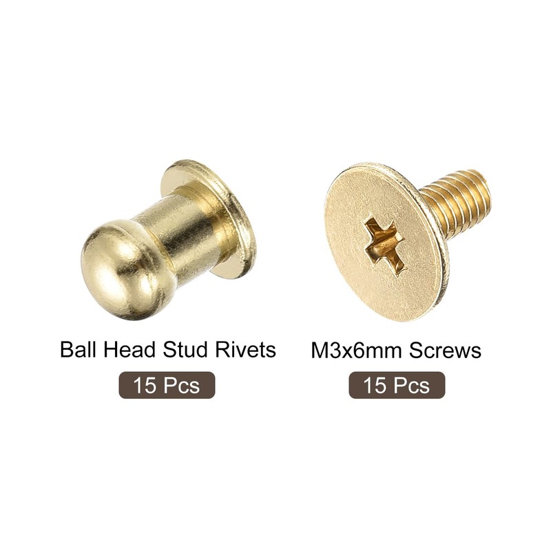 uxcell 5mm Ball Head Stud Rivets Screw Back, 15Pack Round