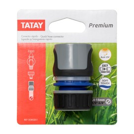 TATAY Premium Quick Hose Connector 1/2" (12,5mm) - 5/8" (15mm), Universal Fitting, Solar Protection, Easy Installation, Grey - Black