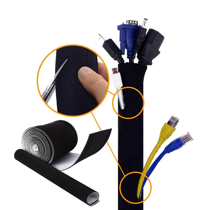 10cm Wide Cable Management Sleeve, Flexible Neoprene Cable Tidy Tube
