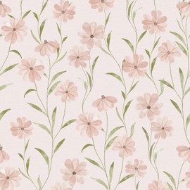 JiffDiff Pink Floral Wallpaper Peel and Stick 78.7 x 16.9 inch Wall Paper Summer Flowers Wallpaper Contact Paper Stick on Wall Decor for Girls Bedroom