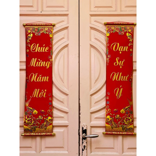 Vietnamese Lunar New Year Decoration Couplets- Red Hanging Couplets for