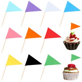 AOZUO Pack of 100 Flags Toothpicks, Cocktail Flag, Triangular Colourful Toothpick Flags for Cupcake Toppers, Sticks, Toothpicks, Party, Pub Decoration, Food, Blank Cupcakes, Desserts, DIY Cakes