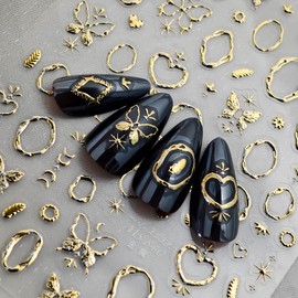 Gold Nail Art Stickers Butterfly Heart Nail Decals with Golden Design 5D Embossed Self Adhesive Nails Supply for Women Girls Kid Manicure DIY Decoration Accessories