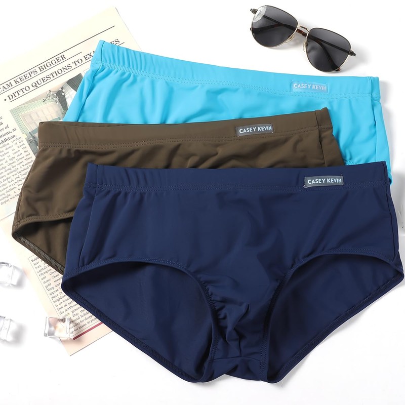 Casey Kevin Men's Solid Swim Briefs Elastic Drawstring Board Surf