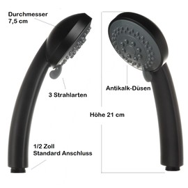 Hand Shower, Matte Black, 3 Jet Types, Anti-Limescale Nozzles/Shower Head, Shower Head, Shower Head Shower Massage