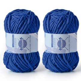 Chunky Chenille Yarn for Crocheting，Baby Yarn for Crocheting Soft Blankets，Bulky Yarns for Crochet Amigurumi，2×100g (2×74.3yds) Fluffy Velvet Yarns for Hand Knitting (2 Sapphire Blue)