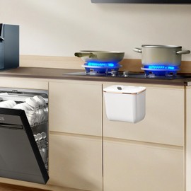 Wall Trash Can | Over The Door Trash Can with Lid,Compost Basket Space-Saving, Mountable Container with Bags, Kitchen Accessories Waste Basket for Cupboard Cabinet