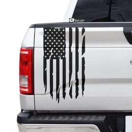 BOGAR TECH DESIGNS Precut Distressed American Flag Side Rear Tailgate Decal Sticker fits Most Pick Up Trucks, Matte Black