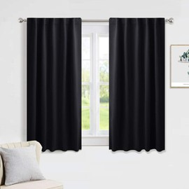 PONY DANCE Blackout Curtains Set - Nursery Short Curtain Panels Thermal Insulated Window Treatments Back Tab/Rod Pocket Light Blocking for Bedroom, 42 Wide by 45 Inches Long, Black, 2 Panels