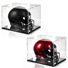 Hushee 2 Pack Mini Football Helmet Display Case with Mirror Base, UV Protected Dustproof Clear Acrylic Display Case for 1: 2 Scale Football Memorabilia Sports Enthusiast Gift