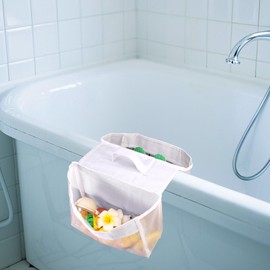 Lyreh Mesh Bath Toy Organizer, Saddle Large Shower Bath Tub Toy Storage Holder Wide Opening Double Compartments Easy Access Ideal Bathroom Bathtub Supplies for Drying Ventilation(White)