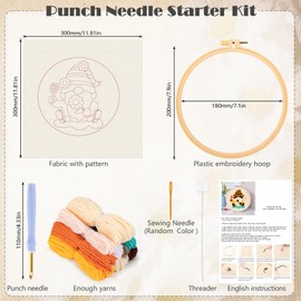 JSRQT Honey Gnomes Punch Needle Kit for Beginners, Punch Needle Embroidery Starter Kit for Adult Kids, DIY Cross Stitch Punch Needle Rug Hooking Beginners Kit with Punch Needle Tool for Home Decor