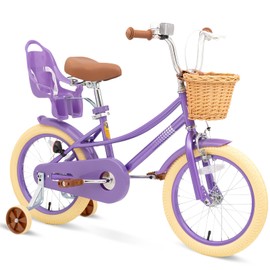 67i Girls Bike 12 14 16 20 Inch with Basket & Training Wheels, Bicicleta para Niñas with Adjustable Seat, Steel Frame, Doll Seat, Coaster Brake (Purple, 16 inch)