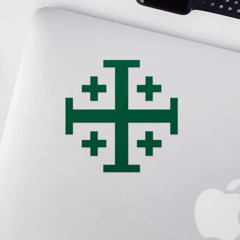 Transparent Decal Stickers of Jerusalem Cross (Green) Premium Waterproof Vinyl