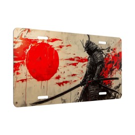 Japanese Samurai Front License Plate for Women Anime Graffiti Car Vanity Plates Decorative Aluminum Metal Cute Novelty License Plate 6x12 Inch (4 Holes)