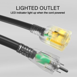 100 ft 12/3 Gauge Heavy Duty Outdoor 15Amp EV Charger Extension Cord Waterproof with Lighted, Flexible Cold Weather 3 Prong Electric Cord Outside, 12AWG 15A 1875W 125V SJTW, ETL Listed