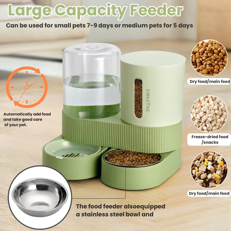 Automatic Cat Feeder Stainless Steel Water Dispenser Gravity Food Feeder