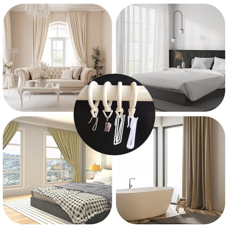 DKJLSTORE カーテンリング スライドリング 30個入り 内径約35mm リングランナー 360°回転でき カーテンフック 直径2.8cmまでのローマンロッドに最適 (白)