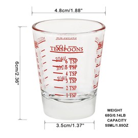 BTGLLAS Set of 2 Red Shot Glasses - Heavy Glass, Perfect for Measuring Espresso, Wine, and More 26-Incremental Measurement 1oz, 6 Tsp, 2 Tbs, 30ml (2, Red)