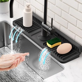 17.7'' Folding Faucet Mat for Kitchen Sink Splash Guard[7° Slope Fast Self-draining][Snap Lock Fit] Kitchen Sink Faucet Mat Splash Guard Kitchen Sink Area Water Splash Guard Behind Faucet Draining Mat
