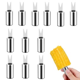Stainless Steel Corn Forks, Sweetcorn Holders, Corn Cob Holders Corn on The Cob Skewers Fruit Food Forks Corn Forks Prong for Outdoor BBQ Cooking Kitchen Tool (Silver) 12 Pcs Loopunk