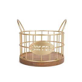 Coffee Pod Holder for Counter, K Cup Holders Coffee Pods Storage Organizer,Large Capacity Coffee Bar Basket with Wooden Base for Kitchen Office Desktop (Gold)
