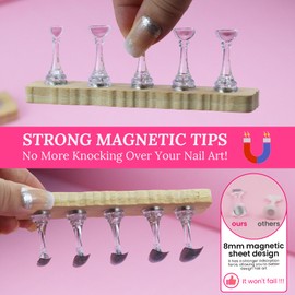 ESUOHYM Nail Stand For Press Ons Nail Holder For Painting Art Supplies Magnetic Wood Display With 1 Heart Fake Nail Stand, 200Pcs Double Sided Tape, Decorating Art Accessories Kit In Home Salon