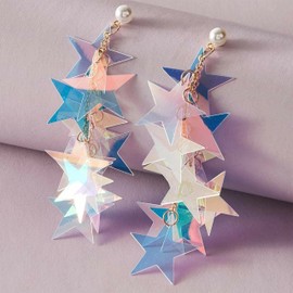Star Earrings Dangle for Women Colorful Sparkly Earrings for Girls Long Pendant Earrings Tiny Pearl Stud Earrings for Women Gift for Her