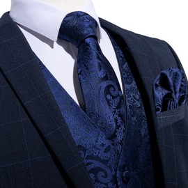 DiBanGu - Conjunto de chaleco y corbata de cachemira para hombre, 6 unidades, chaleco formal preatado, para esmoquin, Azul, XX-Large