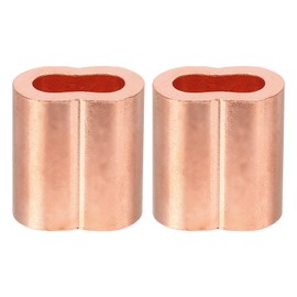 PATIKIL 5/16"/ 8mm Wire Rope Loop Sleeve, 2 Pack Copper Double Ferrule Duplex Crimping Loop Sleeve for Wire Rope Cable Fittings Rigging, Golden