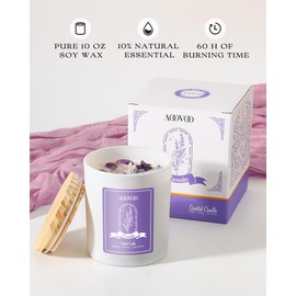 AOOVOO Lavender Scented Candles for Women - Aromatherapy Candle with Crystals Inside, 10oz Soy Candles for Home Scented, Birthday Gifts Christmas Candle for Women Mom