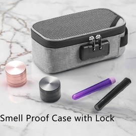 SQAQS Smell Proof Bag with Lock, Odor Proof Bag Fabric Carbon Lined Container, 21 × 11 cm Smell Proof Case, Bags with Combination Lock(grey)