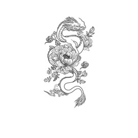 kobench Temporary Tattoos,White Dragon In The Flowers - K88 Design,Waterproof,Easy-to-Apply,Long Lasting 1-2 Weeks, Plant-Based,Flower Tattoos