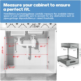 Biboraya 2-Pack Under Sink Storage Organizer, Large 2-Tier Elegant Mesh Pull Out Shelf for Kitchen and Bathroom Cabinet Organization, L-Shaped and Adjustable Height Design-Gun Gray